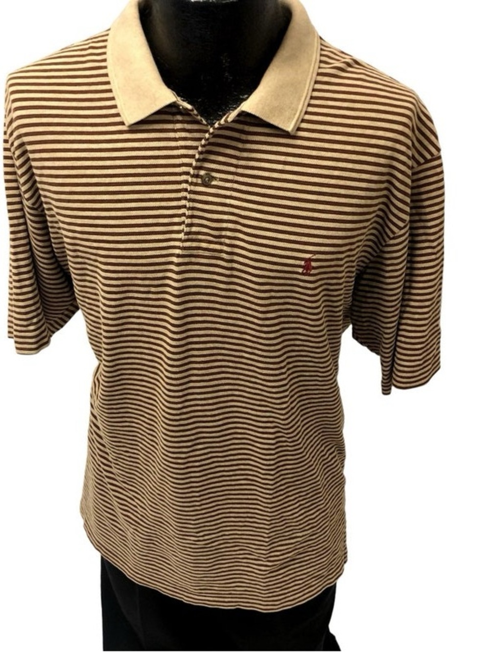 Vintage 90’s Polo Ralph Lauren Cotton Men’s Brown Red Stripe Polo Size XL